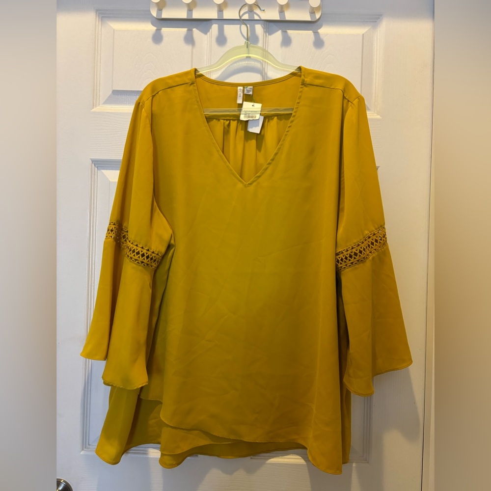 Mustard/Gold Blouse with Lace Sleeves